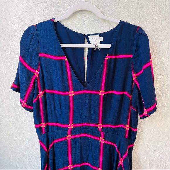 anthropologie HD in Paris blue & pink striped pane midi dress womens 8 - Picture 5 of 9